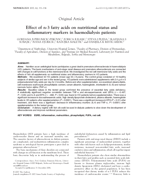 (PDF) Effect of n-3 fatty acids on nutritional status and inflammatory ...