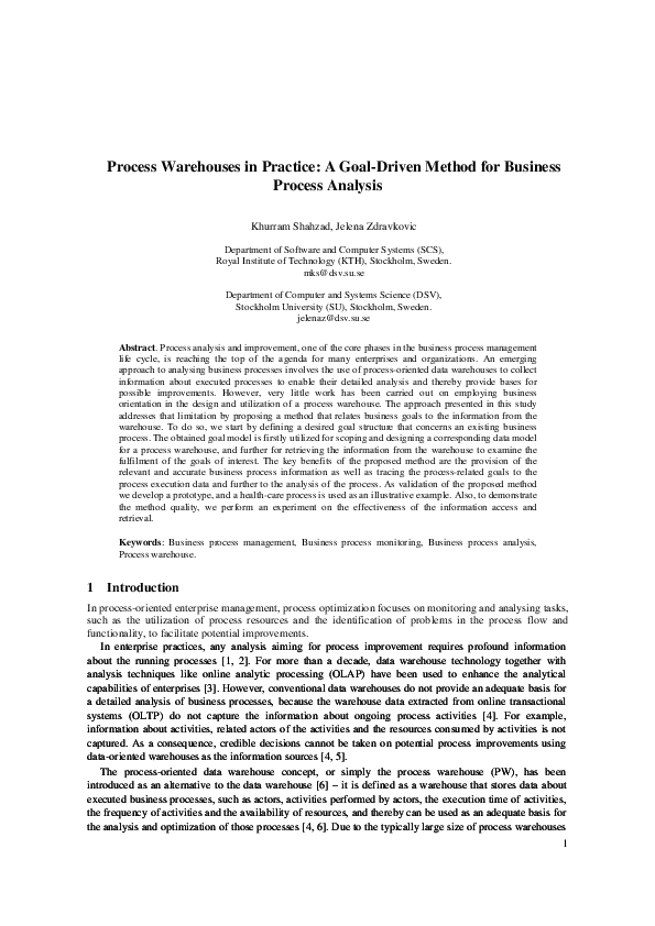 (PDF) Process warehouses in practice: a goal-driven method for business ...