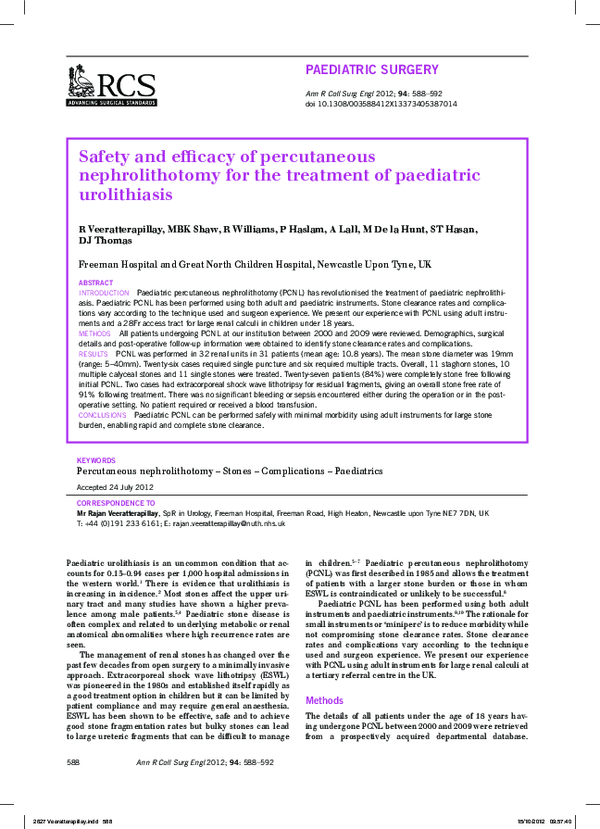 (PDF) Safety and Efficacy of Percutaneous Nephrolithotomy in Infants ...