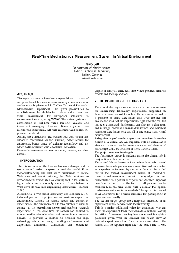 (PDF) Real-Time Mechatronics Measurement System In Virtual Environment
