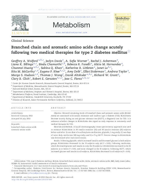 (PDF) Branched chain and aromatic amino acids change acutely following ...