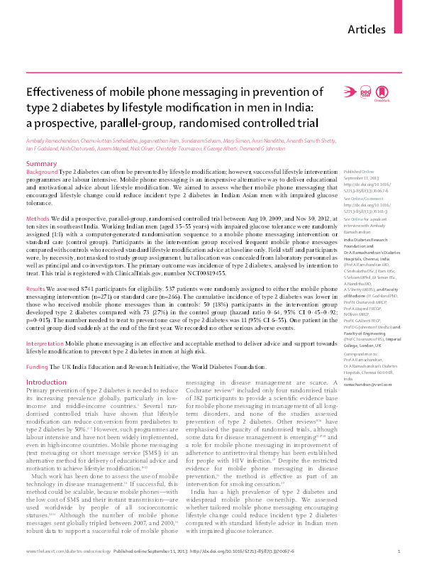 (PDF) Effectiveness of mobile phone messaging in prevention of type 2 ...