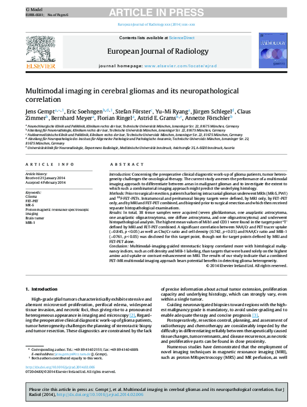(PDF) Multimodal imaging in cerebral gliomas and its neuropathological ...