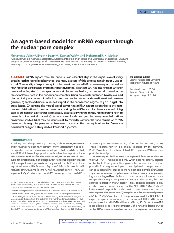 (PDF) An agentbased model for mRNA export through the nuclear pore