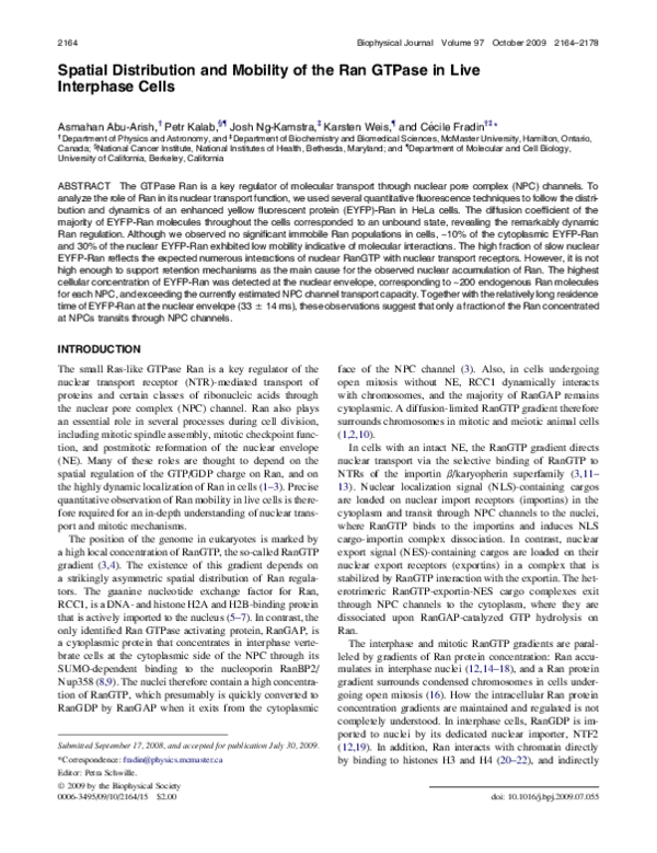 (PDF) Spatial Distribution and Mobility of the Ran GTPase in Live ...