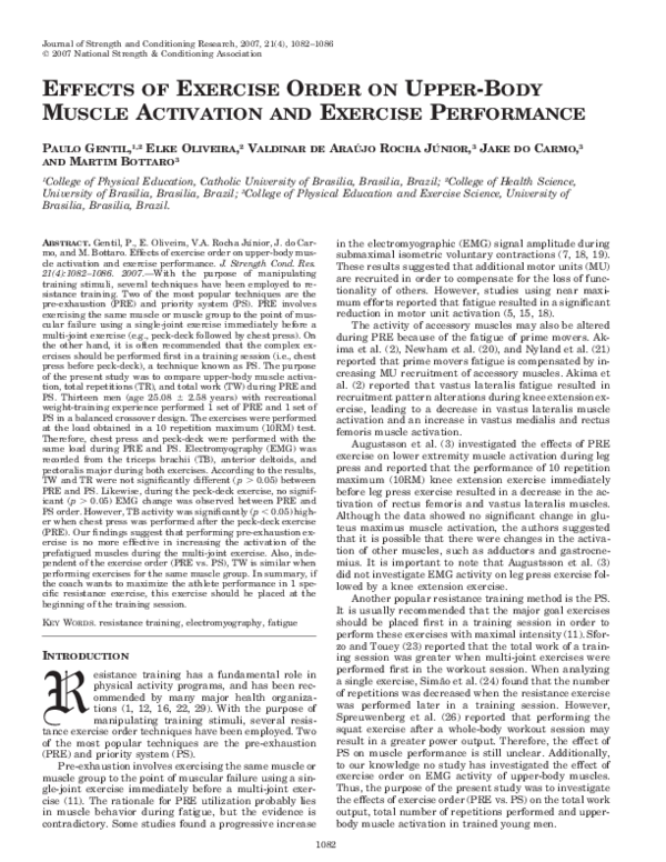 (PDF) EFFECTS OF EXERCISE ORDER ON UPPER-BODY MUSCLE ACTIVATION AND ...