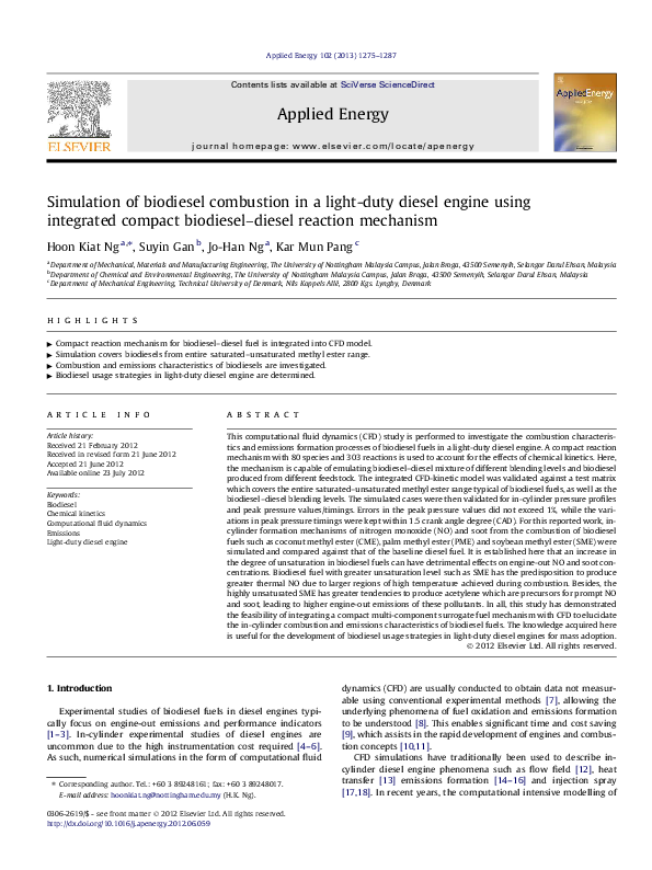 (PDF) Simulation of biodiesel combustion in a light-duty diesel engine ...
