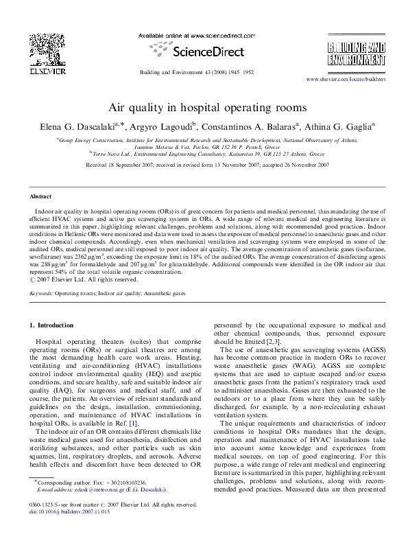 (PDF) Air Quality in Hospital Operating Rooms Constantinos Balaras and Athina G Gaglia