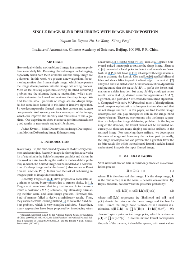 (PDF) Single image blind deblurring with image decomposition