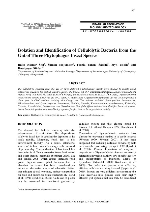 (PDF) Isolation and Identification of Cellulolytic Bacteria from the ...