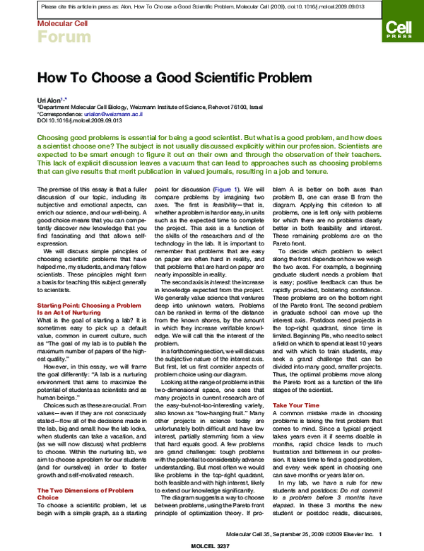 (PDF) Molecular Cell Forum How To Choose a Good Scientific Problem