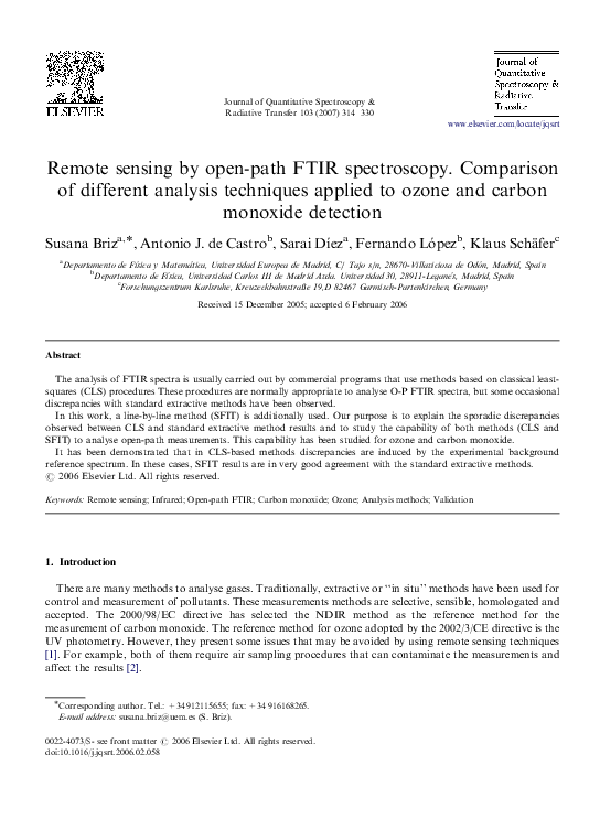 (PDF) Remote sensing by openpath FTIR spectroscopy. Comparison of different analysis techniques