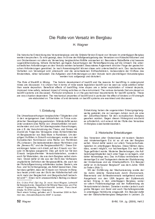 (PDF) Die Rolle von Versatz im Bergbau