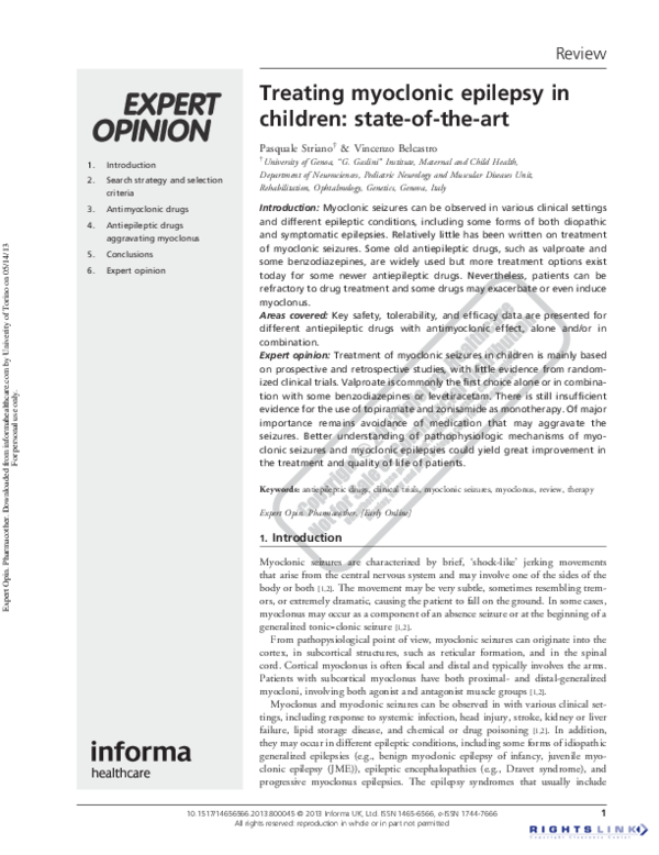 (PDF) Treating myoclonic epilepsy in children: state-of-the-art