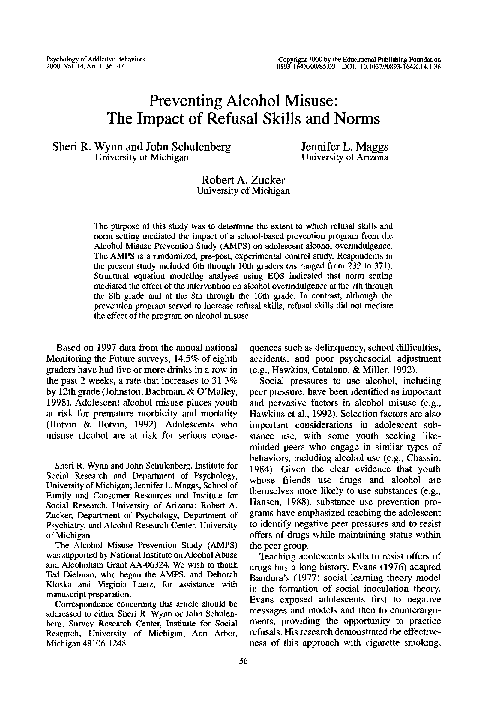 (PDF) Preventing alcohol misuse: The impact of refusal skills and norms