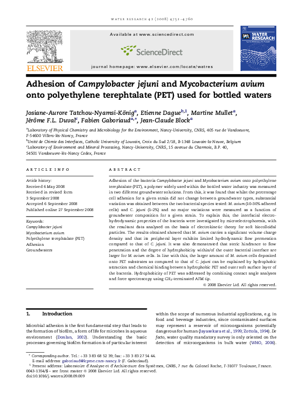(PDF) Adhesion of Campylobacter jejuni and Mycobacterium avium onto ...