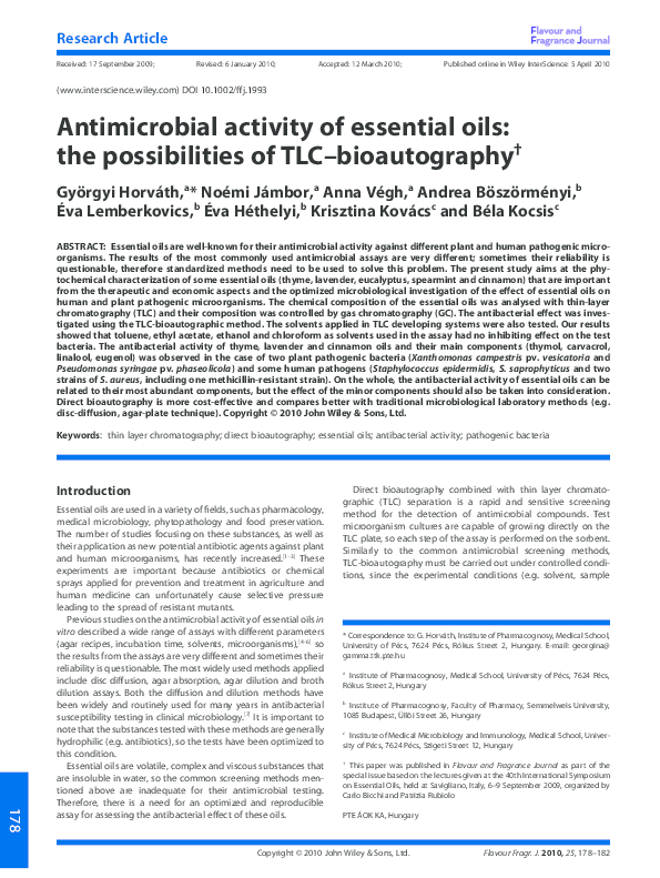 (PDF) Antimicrobial activity of essential oils the possibilities of TLCbioautography Andrea