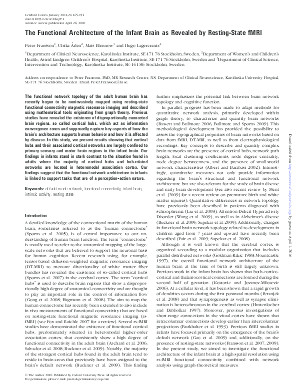 (PDF) The Functional Architecture of the Infant Brain as Revealed by ...