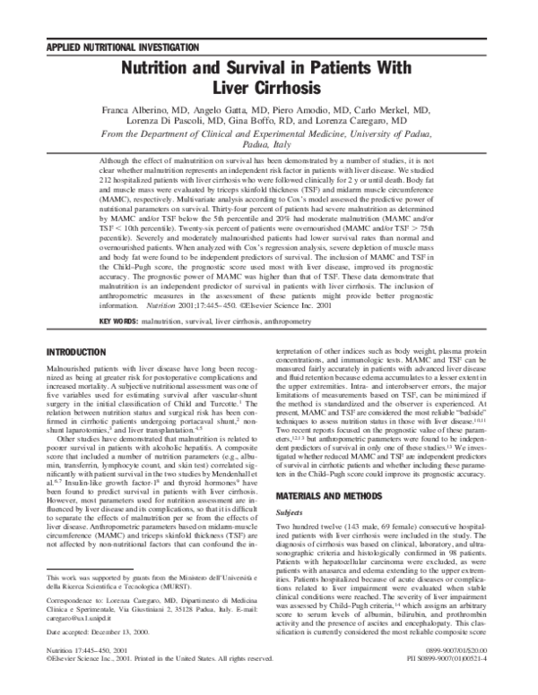 (PDF) Nutrition and survival in patients with liver cirrhosis