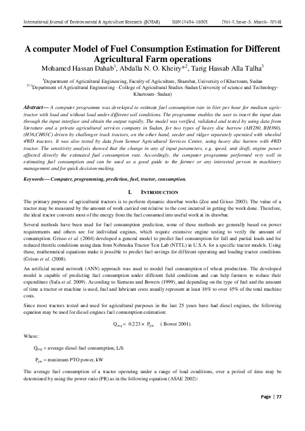 (PDF) A computer Model of Fuel Consumption Estimation for Different ...