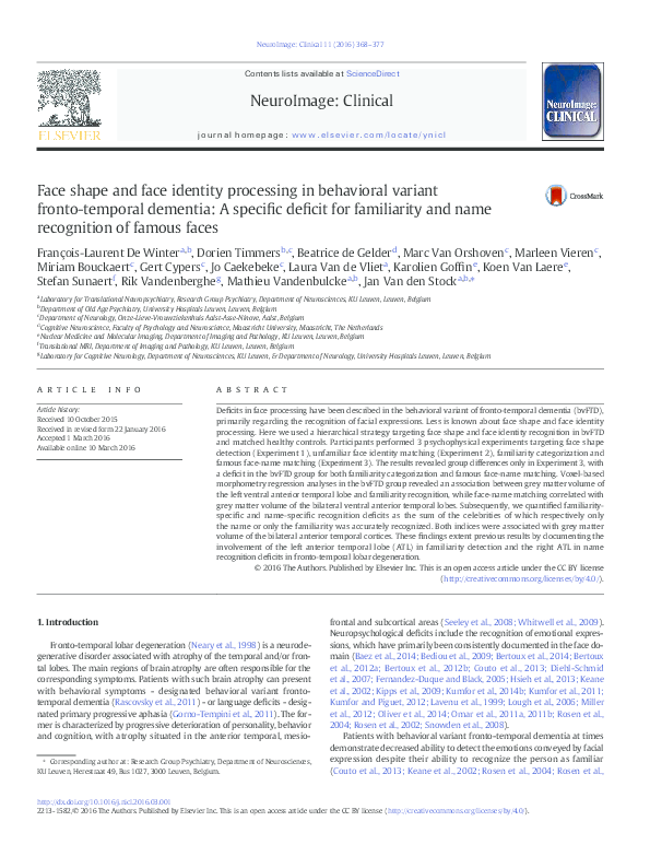 (PDF) Face shape and face identity processing in behavioral variant 2 ...