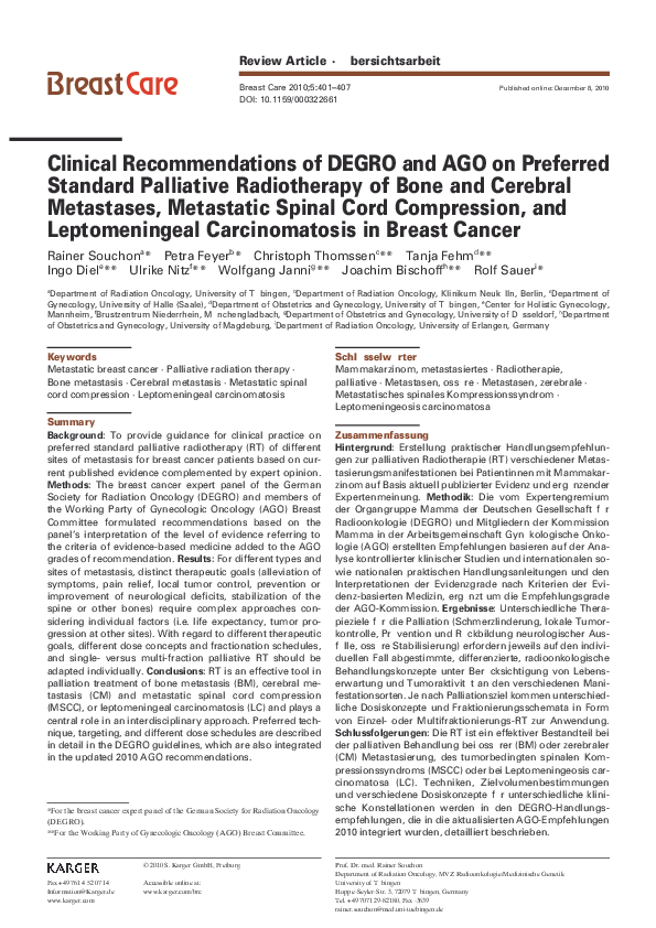 (PDF) Clinical Recommendations of DEGRO and AGO on Preferred Standard ...