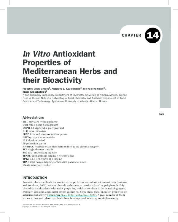 (PDF) In Vitro Antioxidant Properties of Mediterranean Herbs and their ...