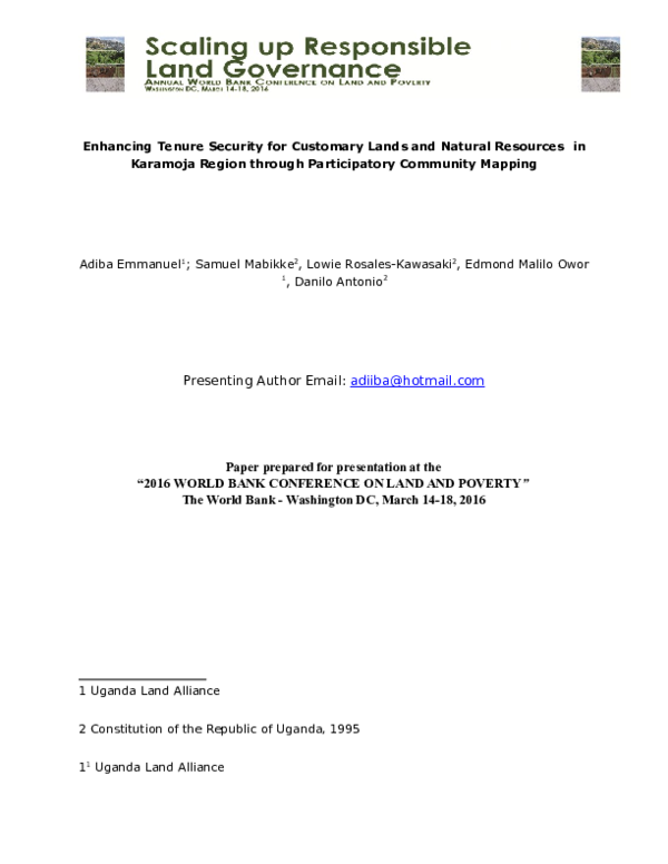 (DOC) Enhancing Tenure Security for Customary Lands and Natural ...