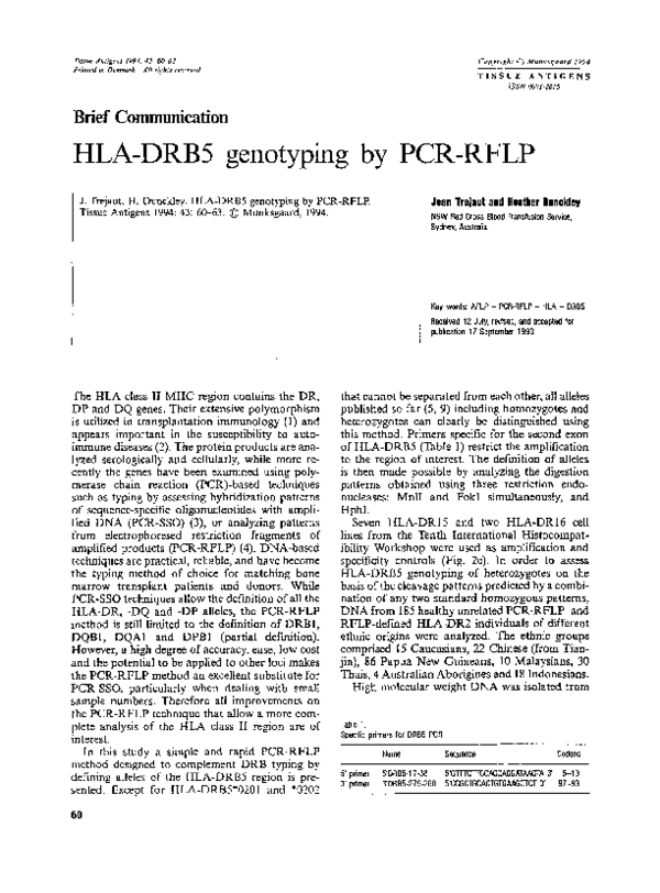 (PDF) HLA-DRB5 genotyping by PCR-RFLP
