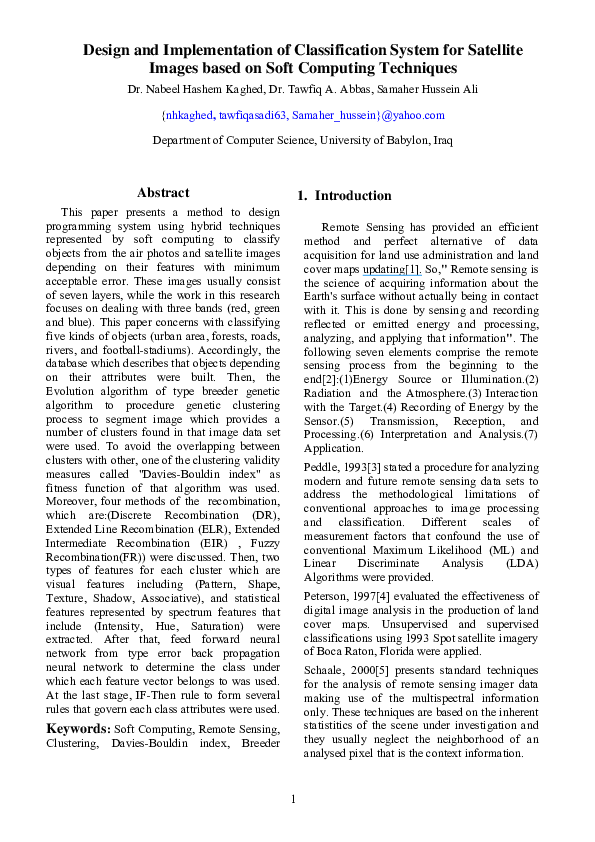 (PDF) Design and implementation of classification system for satellite ...