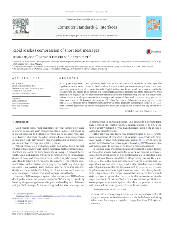 (PDF) Rapid lossless compression of short text messages