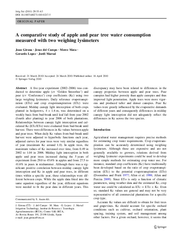 (PDF) A comparative study of apple and pear tree water consumption