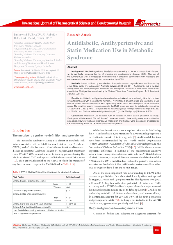 (PDF) Antidiabetic, Antihypertensive and Statin Medication Use in ...