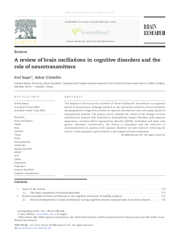 (PDF) A review of brain oscillations in cognitive disorders and the ...