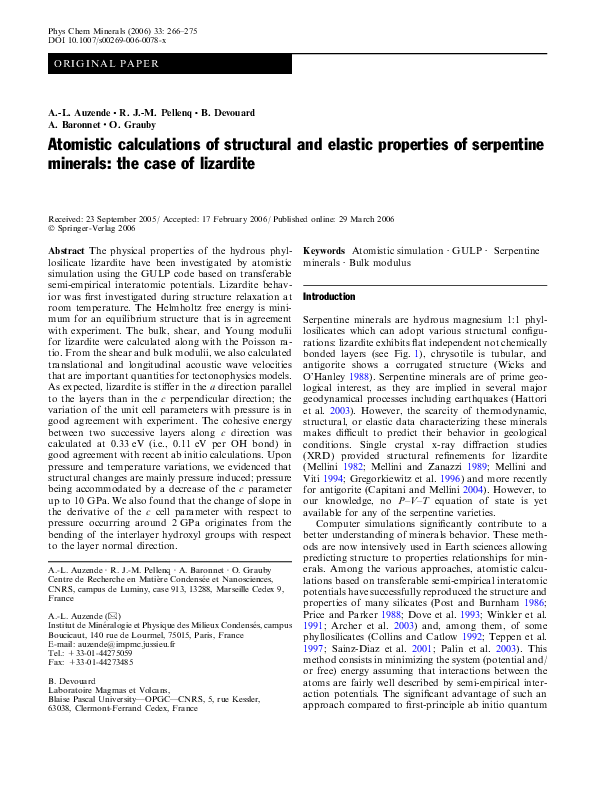 (PDF) Atomistic calculations of structural and elastic properties of ...