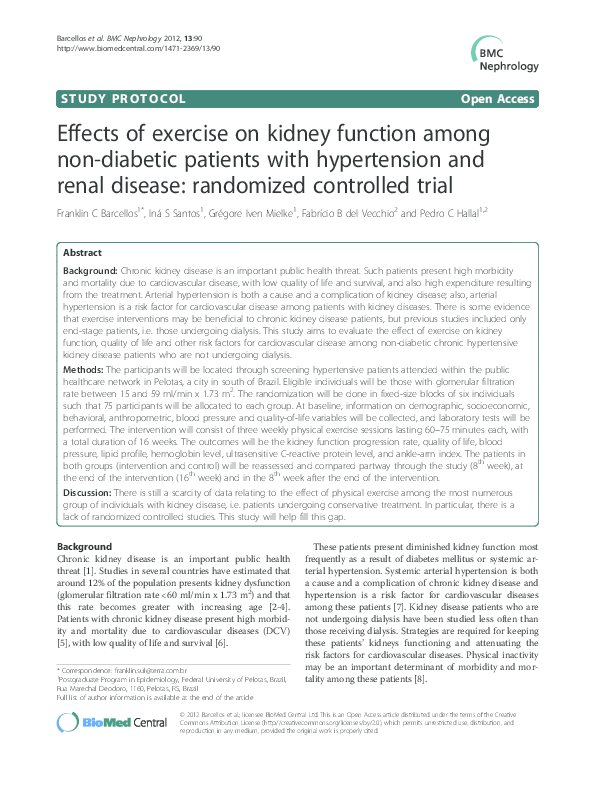 (PDF) Effects of exercise on kidney function among non-diabetic ...
