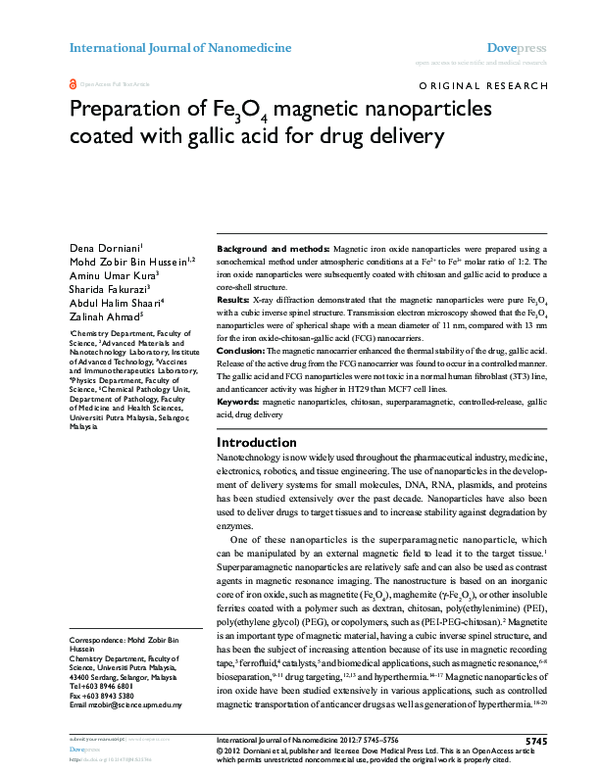 (PDF) Preparation of Fe3O4 magnetic nanoparticles coated with gallic ...