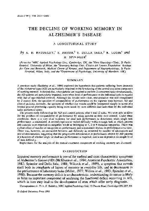 (PDF) The Decline of Working Memory in Alzheimer's Disease