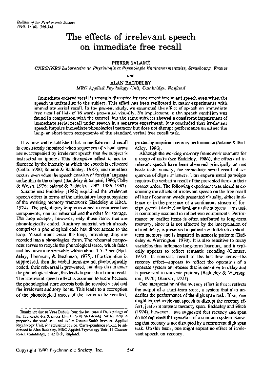 Irrelevant speech effect psychology picture