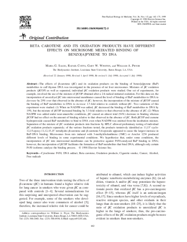 (PDF) Beta carotene and its oxidation products have different effects
