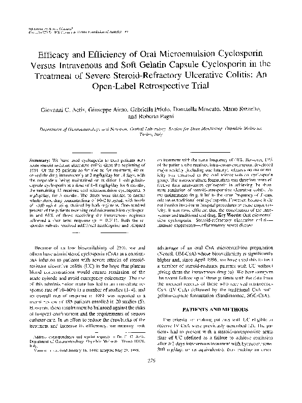 (PDF) Efficacy and efficiency of oral microemulsion cyclosporin versus