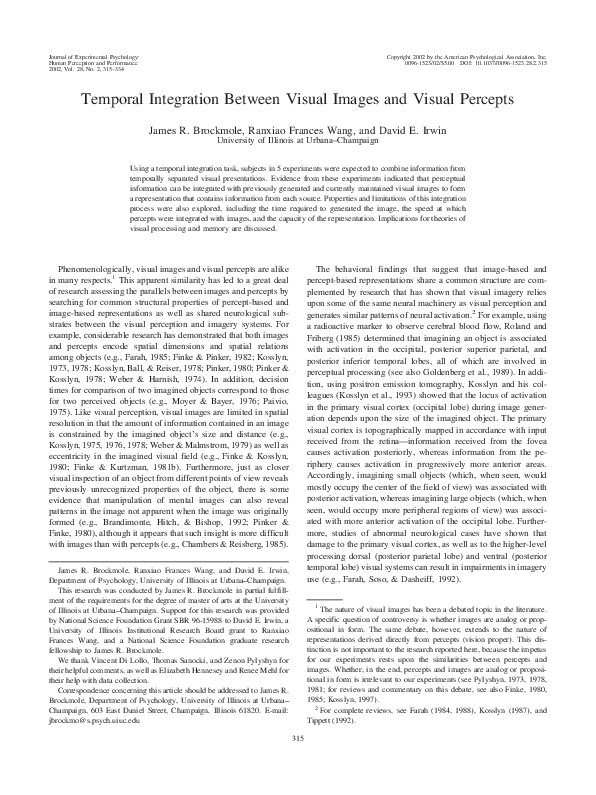 (PDF) Temporal integration between visual images and visual percepts