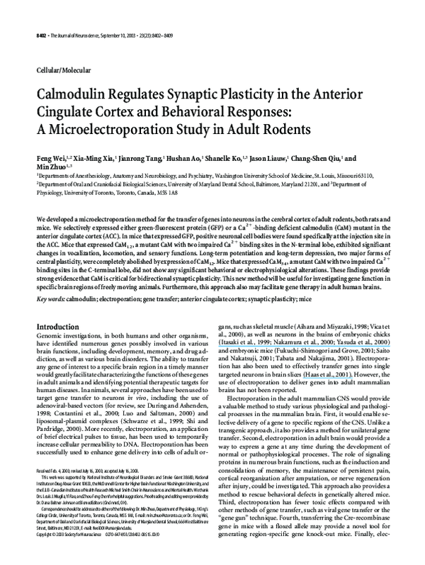 (PDF) Calmodulin regulates synaptic plasticity in the anterior ...