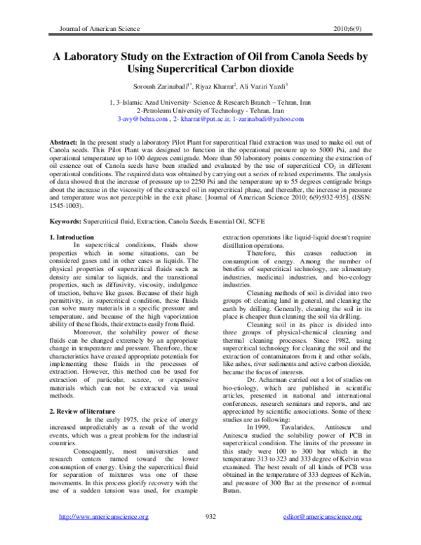 (PDF) A Laboratory Study on the Extraction of Oil from Canola Seeds by