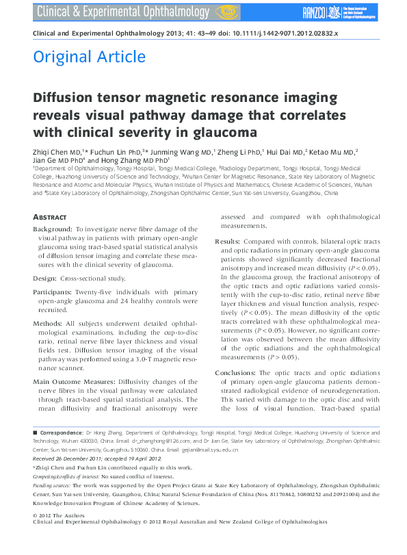 (PDF) Diffusion tensor magnetic resonance imaging reveals visual ...