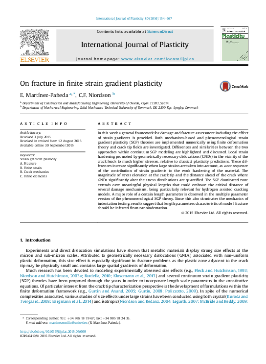 (PDF) On fracture in finite strain gradient plasticity