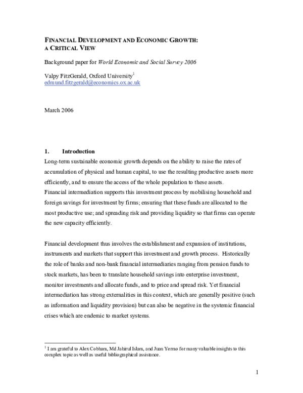 (PDF) Financial development and economic growth