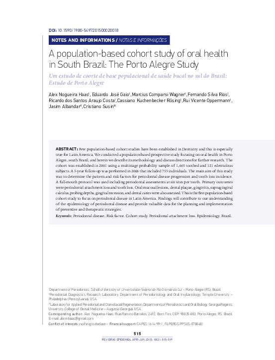 (PDF) A population-based cohort study of oral health in South Brazil ...