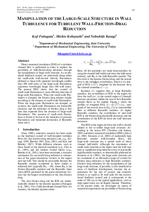 (PDF) MANIPULATION OF THE LARGE-SCALE STRUCTURE IN WALL TURBULENCE FOR ...