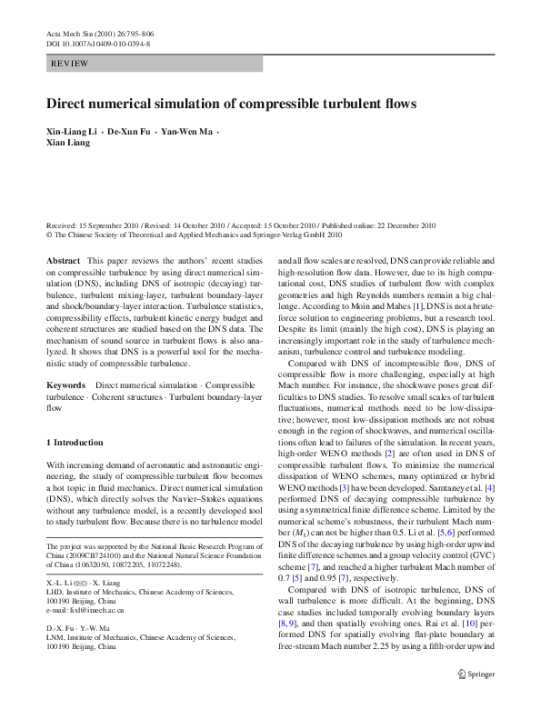 (PDF) Direct numerical simulation of a compressible turbulent channel ...